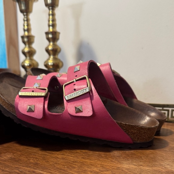 Birkenstock Rockstar Barbie Pink gold Studded Sandals Size 37 - Picture 4 of 9
